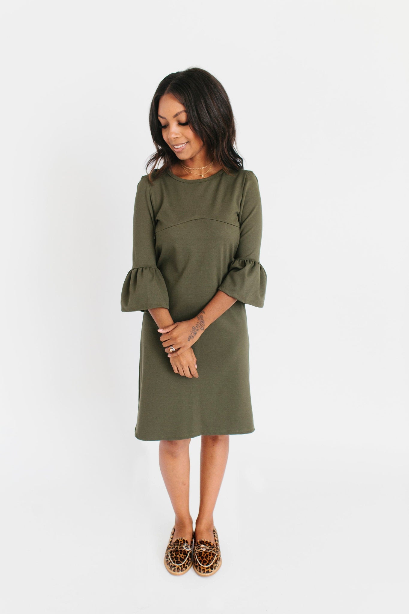 Olive - Harper & Bay Bell Sleeve Nursing Dress
