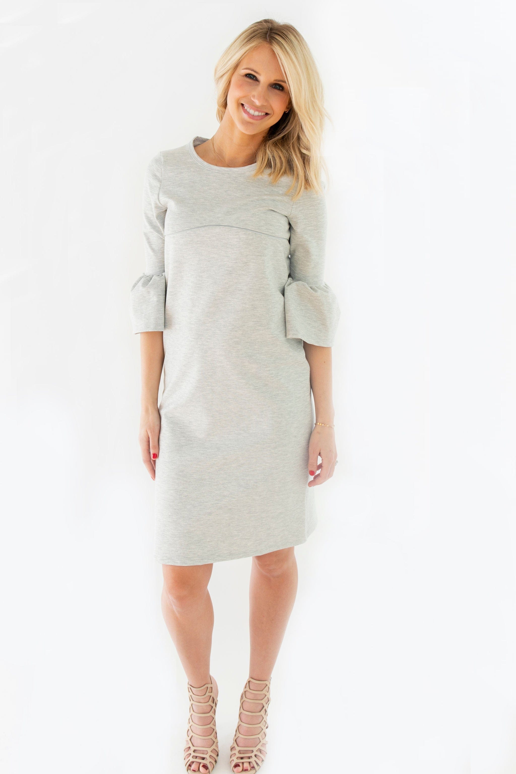 Grey - Harper & Bay Bell Sleeve Nursing Dress Grey - Harper & Bay Bell Sleeve Nursing Dress