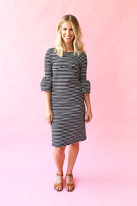 XL Charcoal Stripe - Harper & Bay Bell Sleeve Nursing Dress