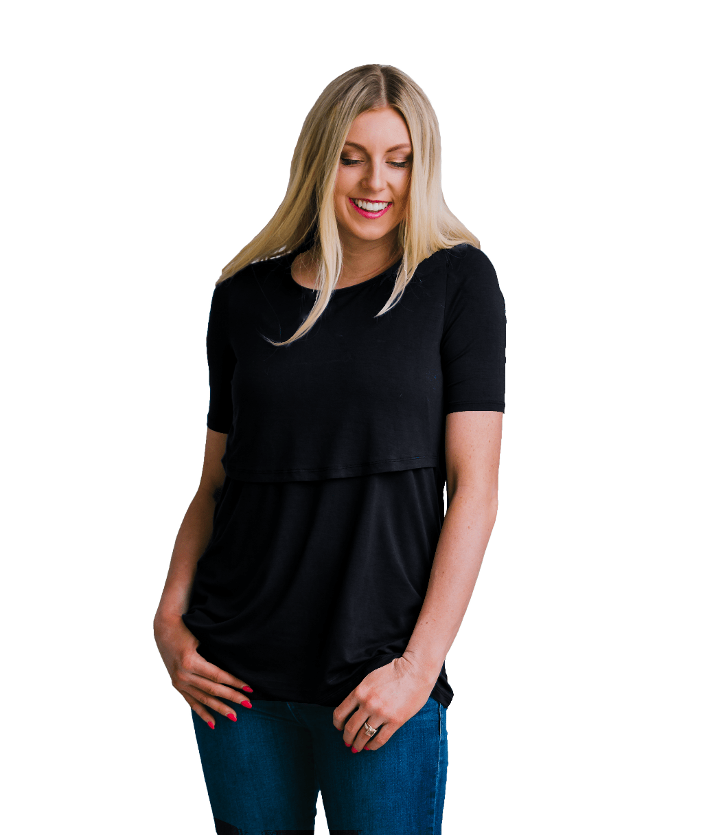 Navy Short Sleeve Nursing Shirt from Undercover Mama - Perfect for Pregnancy and Breastfeeding